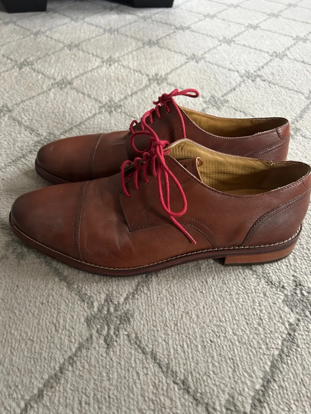 Florsheim Brown Leather Cap-Toe Oxfords with Red Laces